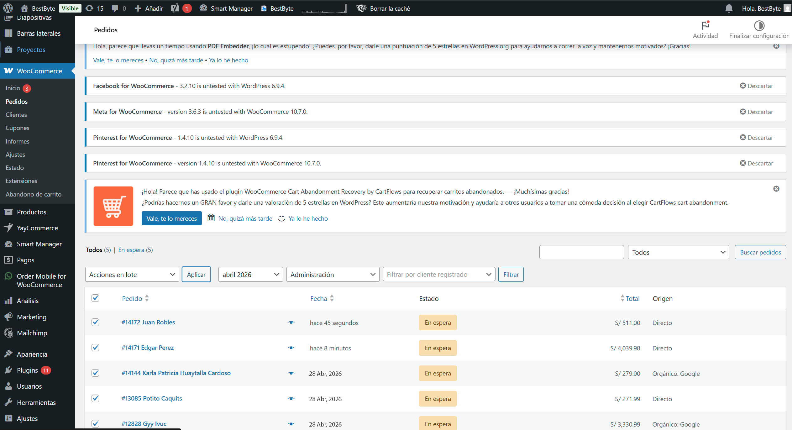 E-commerce dashboard
